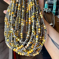 18-Inch Sterling Silver Pearl & Bumblebee Jasper Necklace