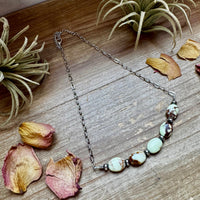 15-Inch Lemon Turquoise & Sterling Saucer Pearl Necklace on Paperclip Chain