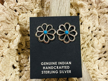 Sterling Silver Clover Studs with Turq Dot