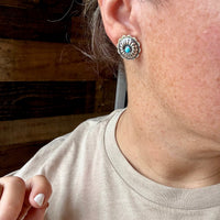 Round stud earrings with Kingman turquoise - sterling silver