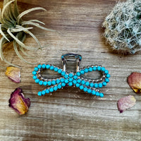 Turquoise magnesite bead bow hair clips