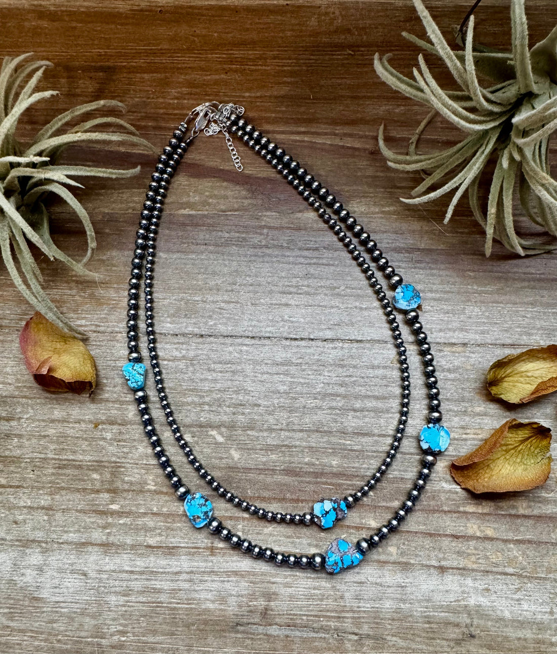 Golden Hill Turquoise & Sterling Silver Pearl Necklace – 16" + Extender