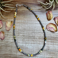 18-Inch Sterling Silver Pearl & Bumblebee Jasper Necklace