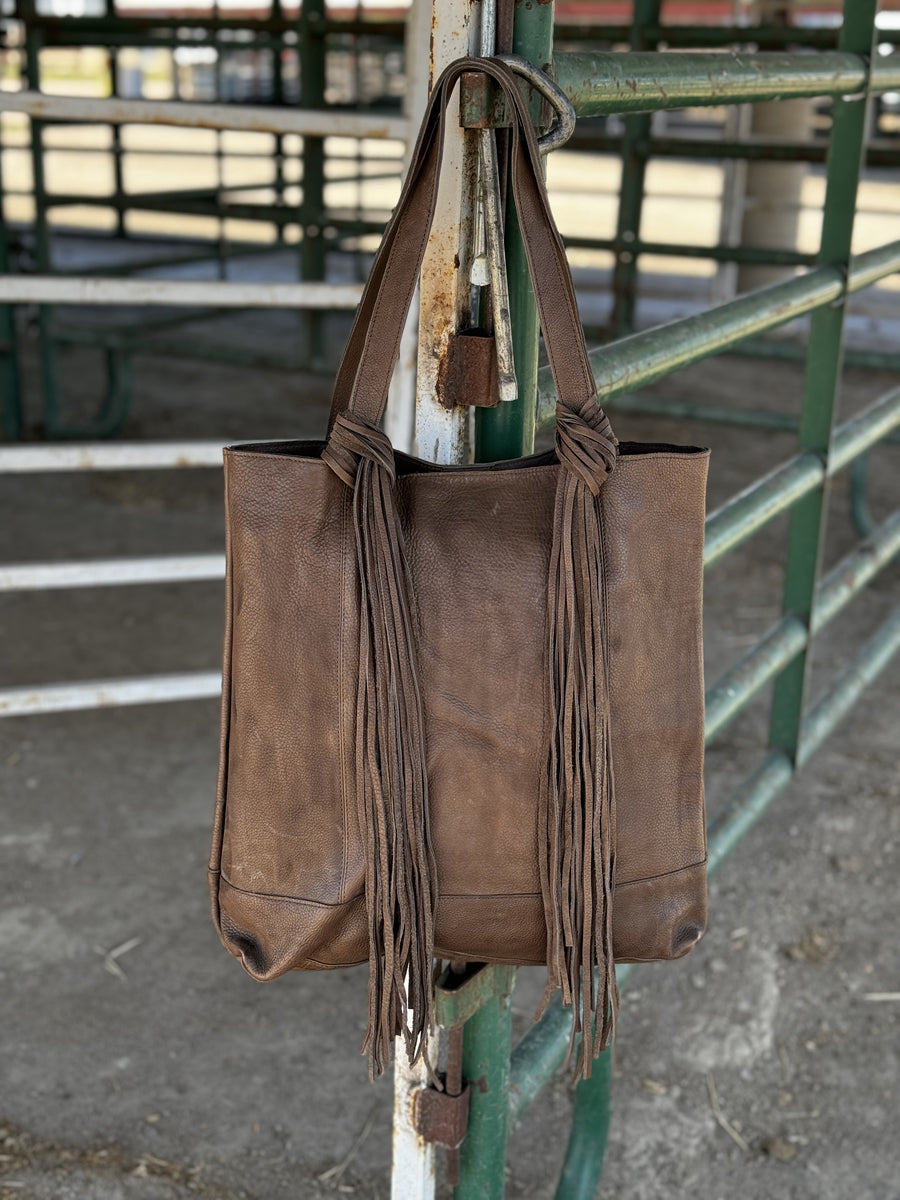 Leather Tote with Fringe Knots