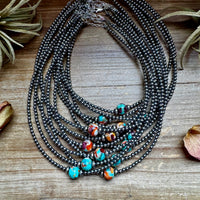 14-Inch Sterling Silver Pearl & Mojave Bead Choker