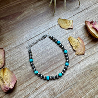 5mm Sterling Silver Pearl & Faceted Turquoise Bracelet