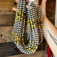 18 inch 8 mm Sterling Silver Pearls necklace and bumblebee jasper beads