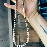 Pink Conch & Sterling Silver Necklace – 8 mm Pearls – 19 Inch + Extender