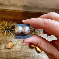 Sterling Silver Saucer Pearl Stud Earrings – 12mm, Stamp MS, USA Made