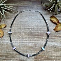 15 Inch Pink Conch Saucer Necklace and Sterling Silver Beads