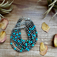 5mm Sterling Silver Pearl & Faceted Turquoise Bracelet