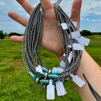 15-Inch Sterling Silver Pearl & Blue Turquoise Torpedo Choker
