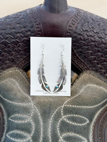 Billy Long Feather Dot Earrings