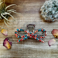 Orange & Turquoise bow hair clips