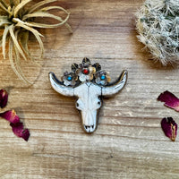 Big Antler longhorn with  turquoise pendant with color flowers