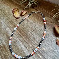 17-Inch Sterling Silver Pearl & Spiny Oyster Necklace
