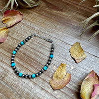 5mm Sterling Silver Pearl & Faceted Turquoise Bracelet