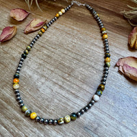 18-Inch Sterling Silver Pearl & Bumblebee Jasper Necklace