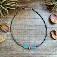 15-Inch Sterling Silver Pearl & Blue Turquoise Torpedo Choker
