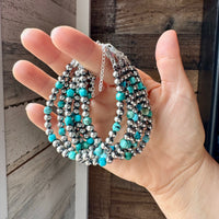 5mm Sterling Silver Pearl & Faceted Turquoise Bracelet