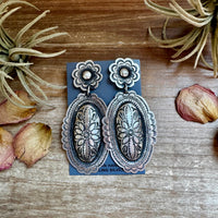 Leander Tahe Sterling Silver Earrings – Post & Dangle Statement with Stamped Detail