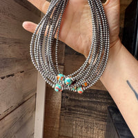 14-Inch Sterling Silver Pearl & Mojave Bead Choker