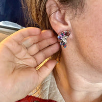 Half Cluster Earrings – Pink Dahlia & Sterling Silver