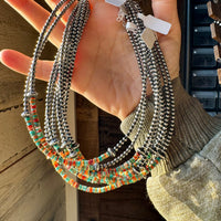 Sterling Silver Pearl Choker with Turquoise & Spiny Oyster Heishi