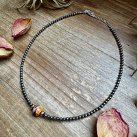 14-Inch Sterling Silver Pearl & Mojave Bead Choker