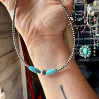 15-Inch Sterling Silver Pearl & Blue Turquoise Torpedo Choker