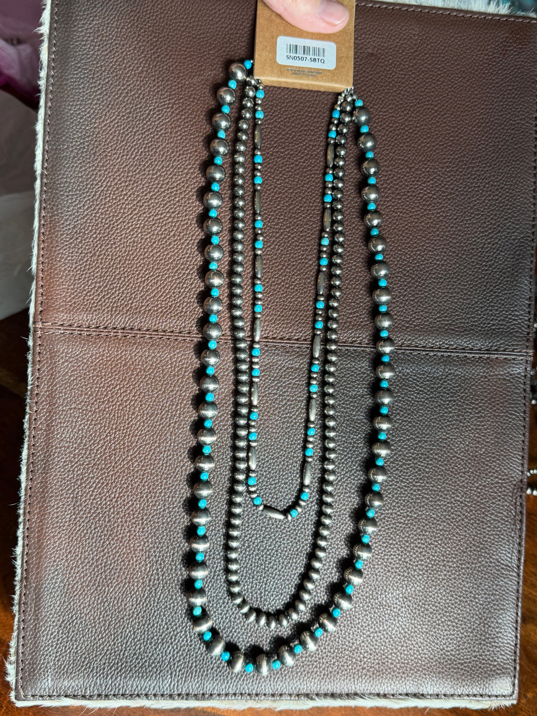 Faux Pearl and Turquoise Triple Layer Strand