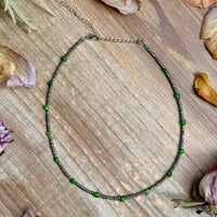 Green Turquoise Glass Seed Bead Necklace – 14 Inch