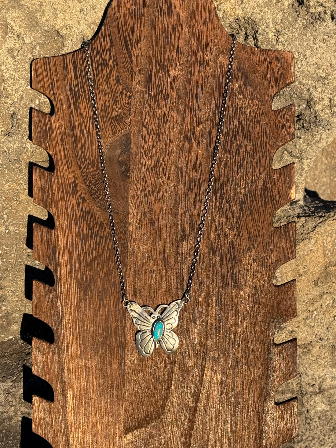 Silver Turquoise Butterfly Necklace