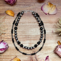 Black Onyx & Sterling Silver Pearl Choker – 14”