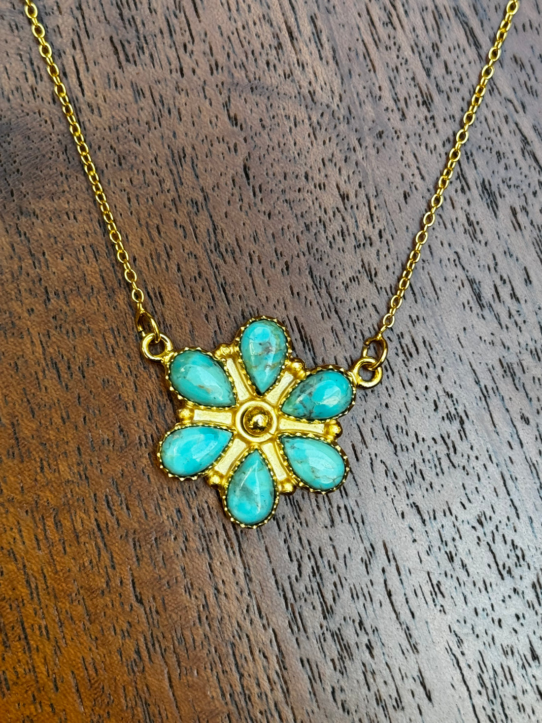 Gold and Turquoise Cluster Necklace