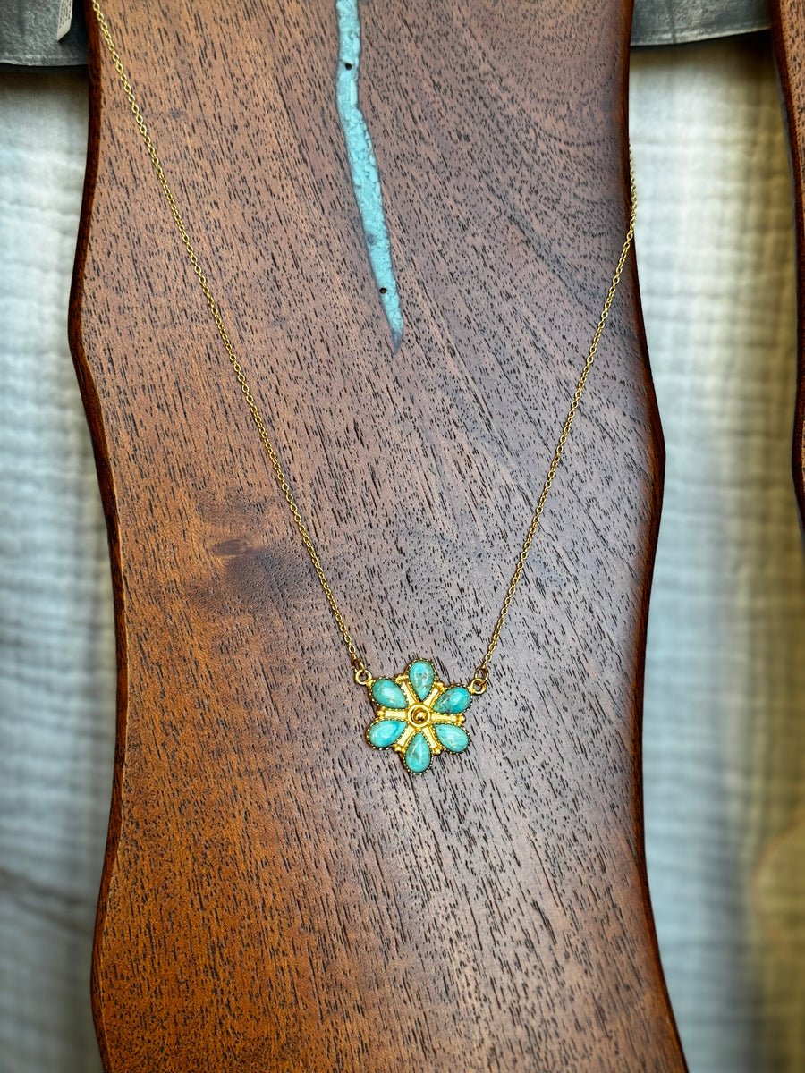 Gold and Turquoise Cluster Necklace