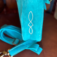 Turquoise Rough Out Boot Stitch with Rope Boarder