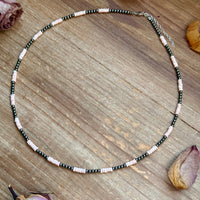 Pink Conch Heishi & 3mm Sterling Silver Pearl Necklace 20 inch