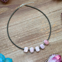 Pink Opal & 3mm Sterling Silver Pearl Necklace