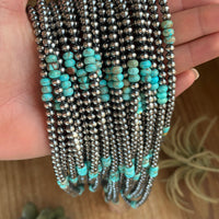 Sterling Silver Pearl Necklace with Turquoise & Variscite Rondelles – 19.5”