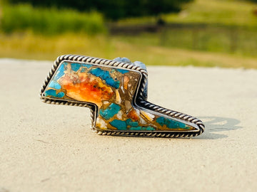 P Yazzie Spiny Turquoise Lightning Bolt Ring