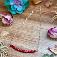 Silver-Plated Paperclip Chain Necklace with Dyed Coral & Hematite – 15”