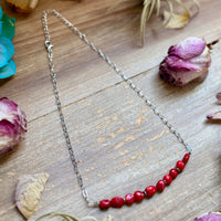 Silver-Plated Paperclip Chain Necklace with Dyed Coral & Hematite – 15”