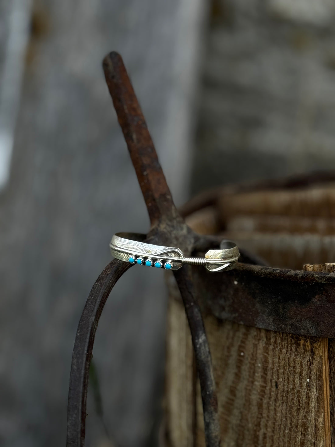 Chester Charley Turquoise and Silver Feather Bracelet