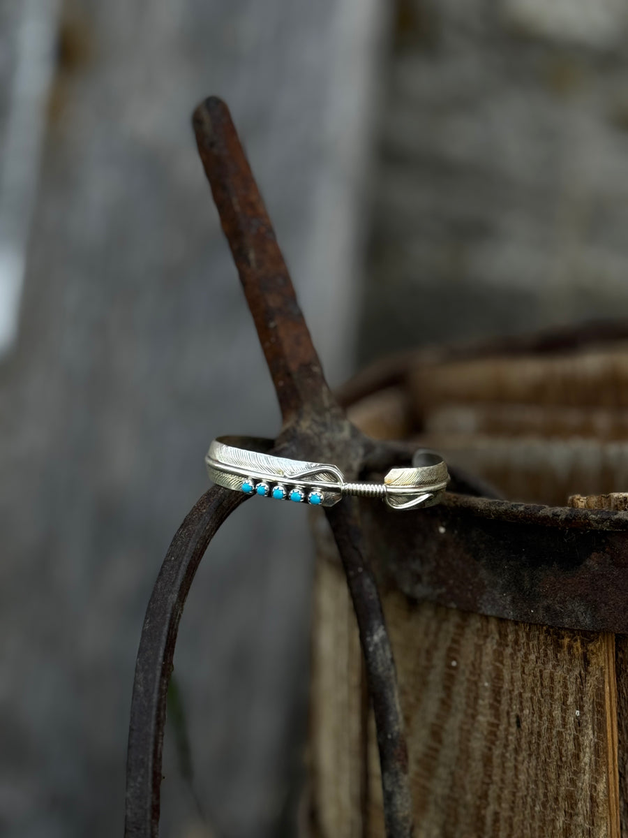 Chester Charley Turquoise and Silver Feather Bracelet