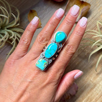 3-Stone Sonoran Turquoise Sterling Silver Ring – Adjustable