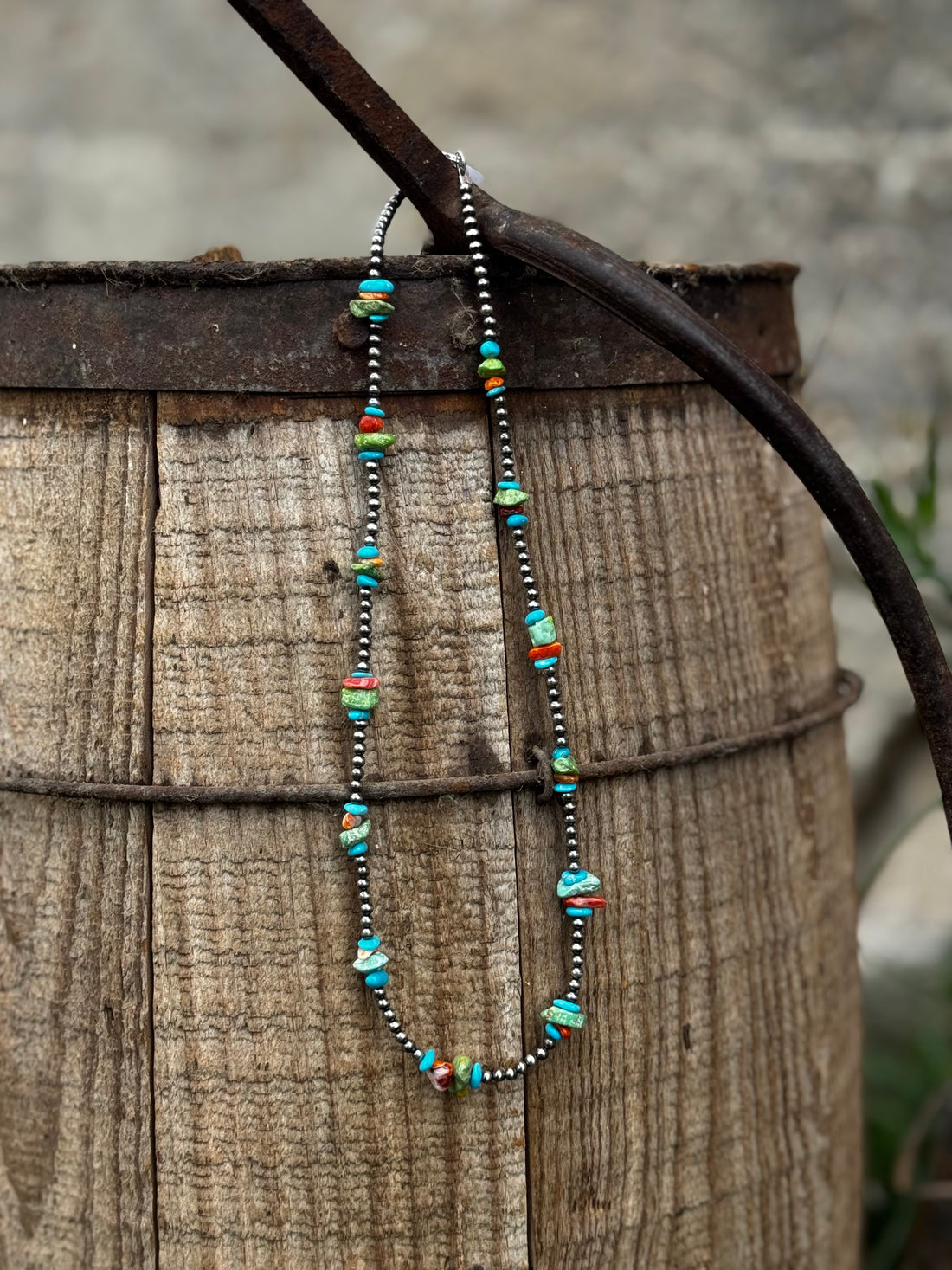 Multi Nugget and Sterling Pearl Necklace