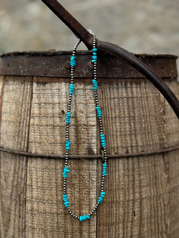 Turquoise Nugget and Sterling Pearl Strand