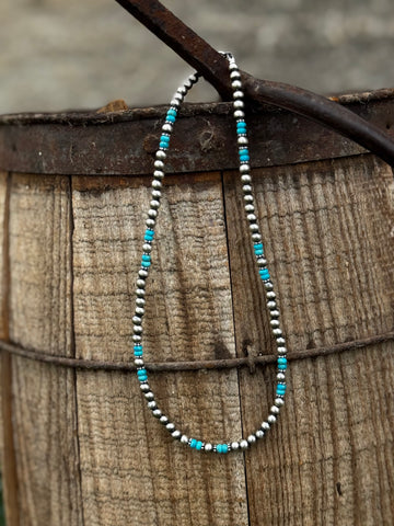 5mm Sterling Pearl and Turquoise Strand