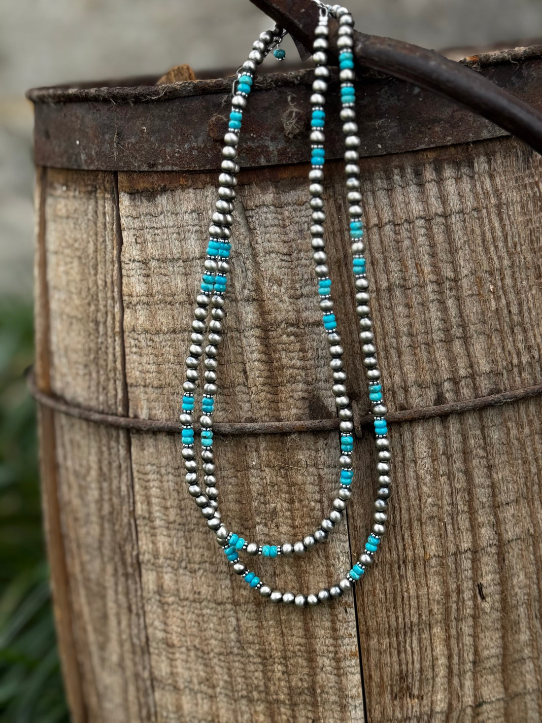 5mm Sterling Pearl and Turquoise Strand